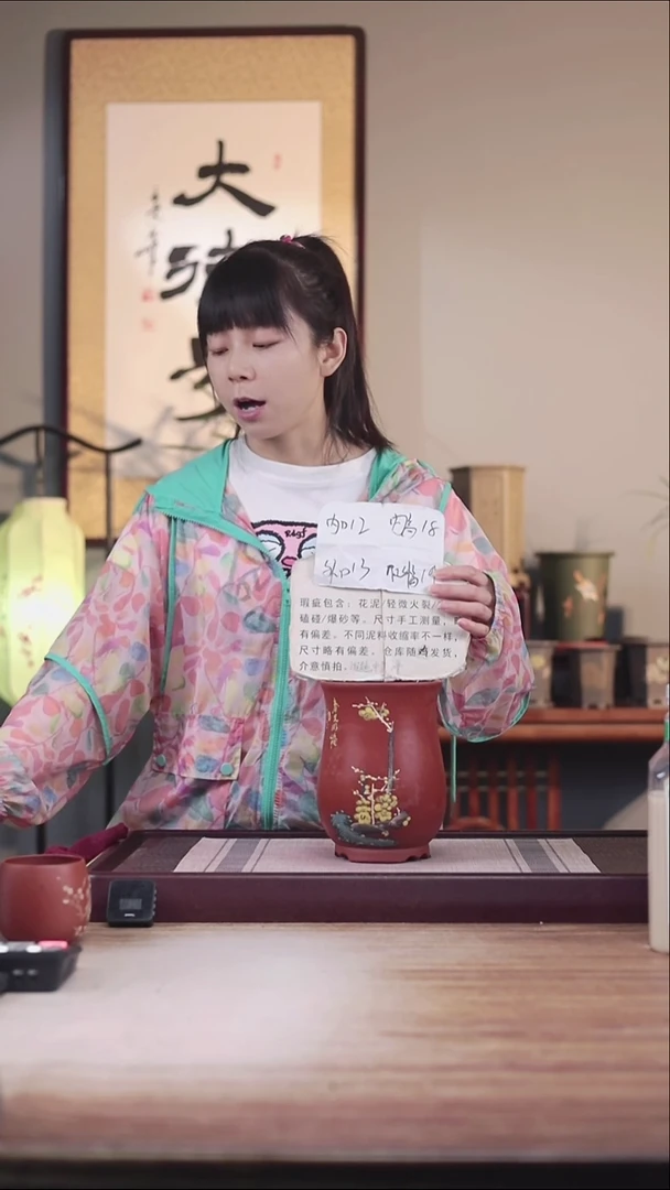 紫砂花盆瑕疵清水泥手绘梅花凤尾一只带瑕疵托盘