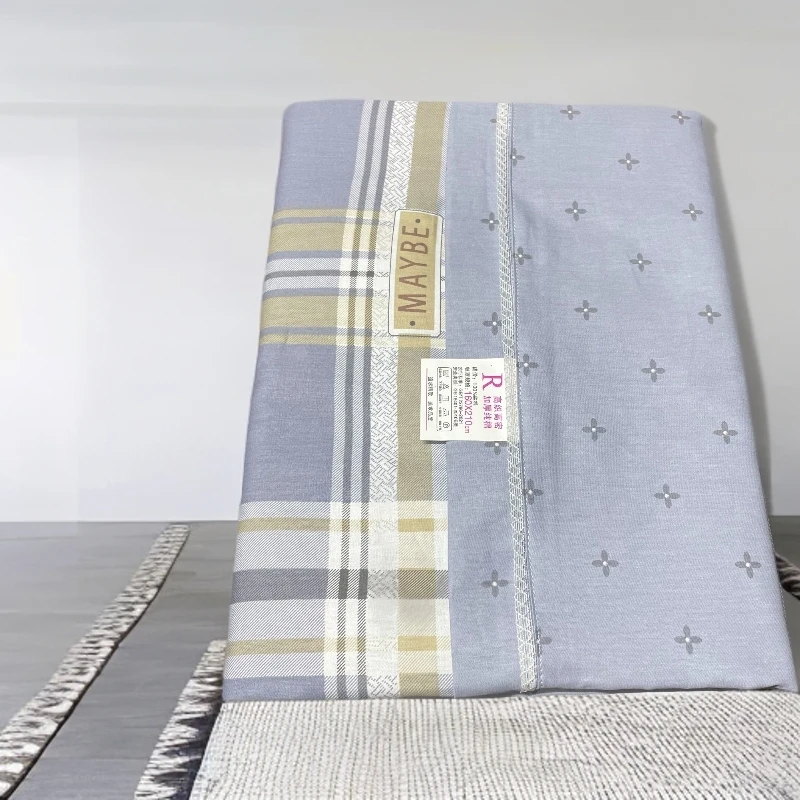 100%纯棉条纹床上被套床单单人四季通用斜纹斜纹全棉印花蓝色加厚