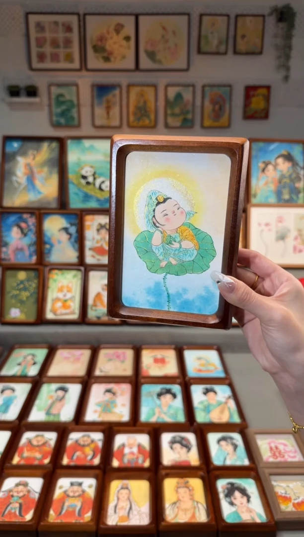 国画荷叶观音 手绘国画6