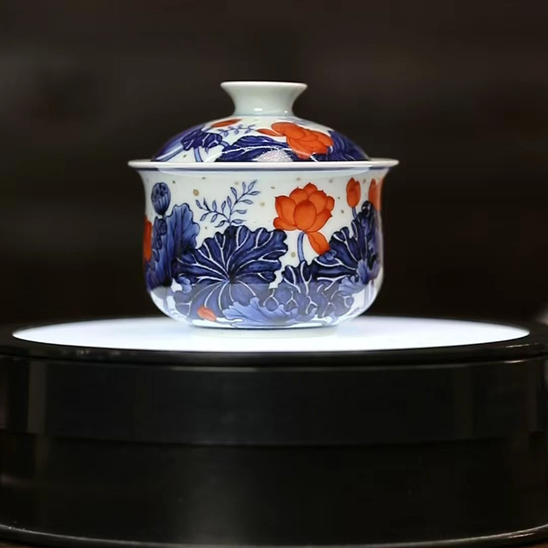 M30B/追明溯元柴窑/陶瓷荷花盖碗