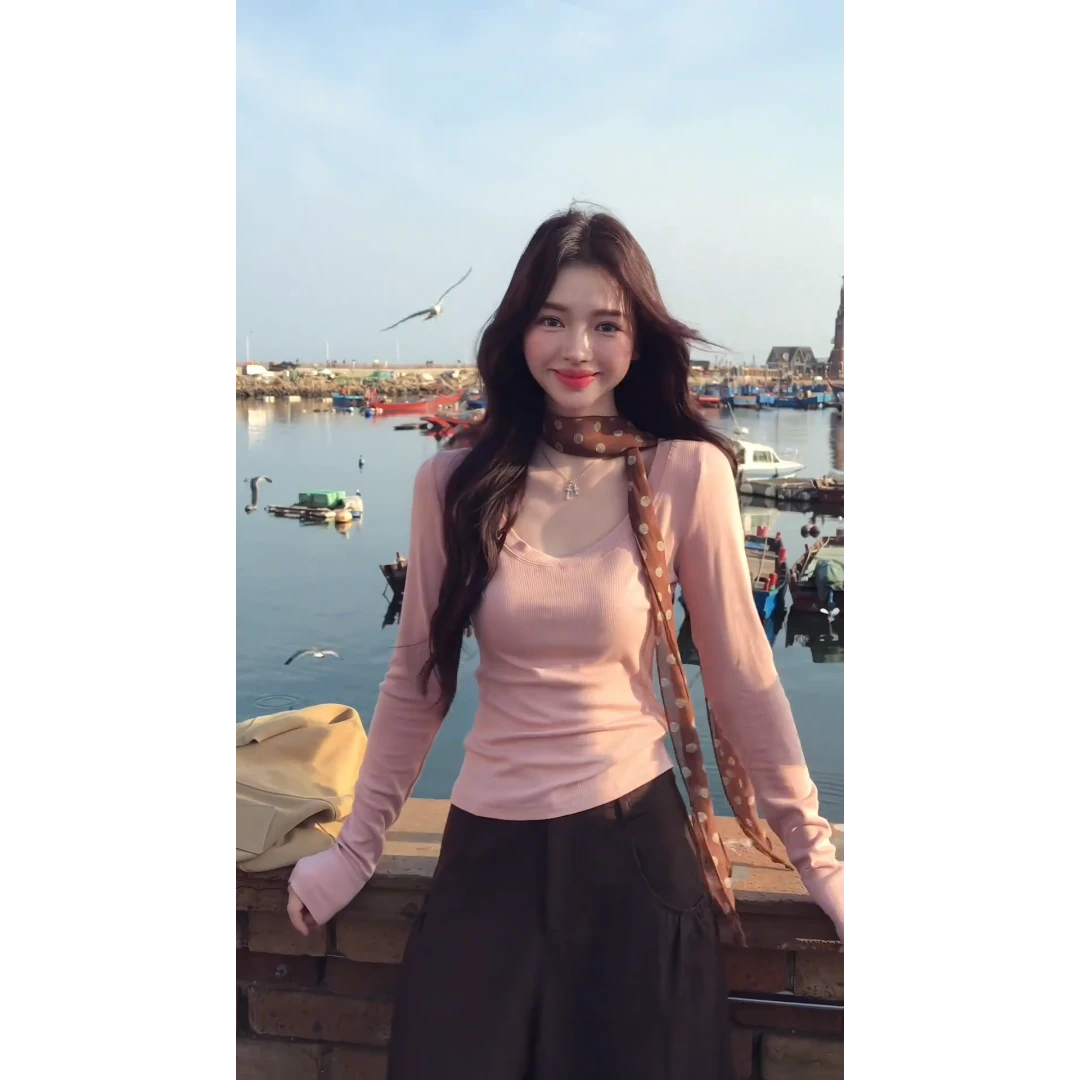 MARIE.COCO秋季百搭纯欲修身长袖打底衫女高腰休闲裤通勤风两件套