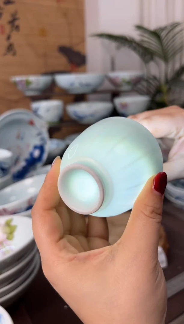 明舟微瑕福利玉泥莲花宝象水杯（2只装微失圆）