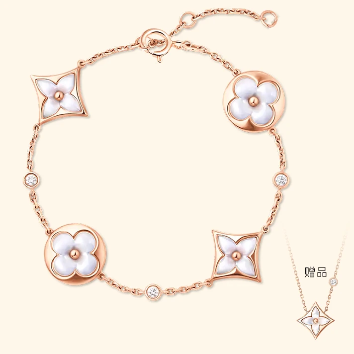 CAMIERY经典百搭气质四花手链+老花项链两件套