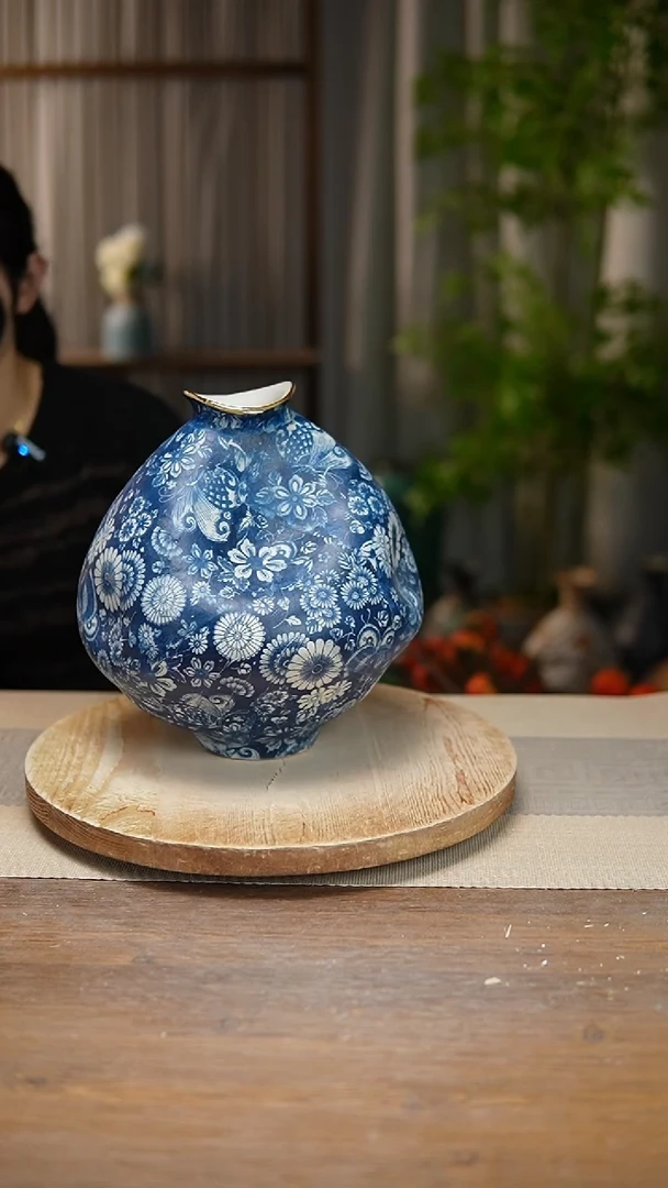 【闪购商品】陶瓷 花器青花瓷蝶恋花大肚