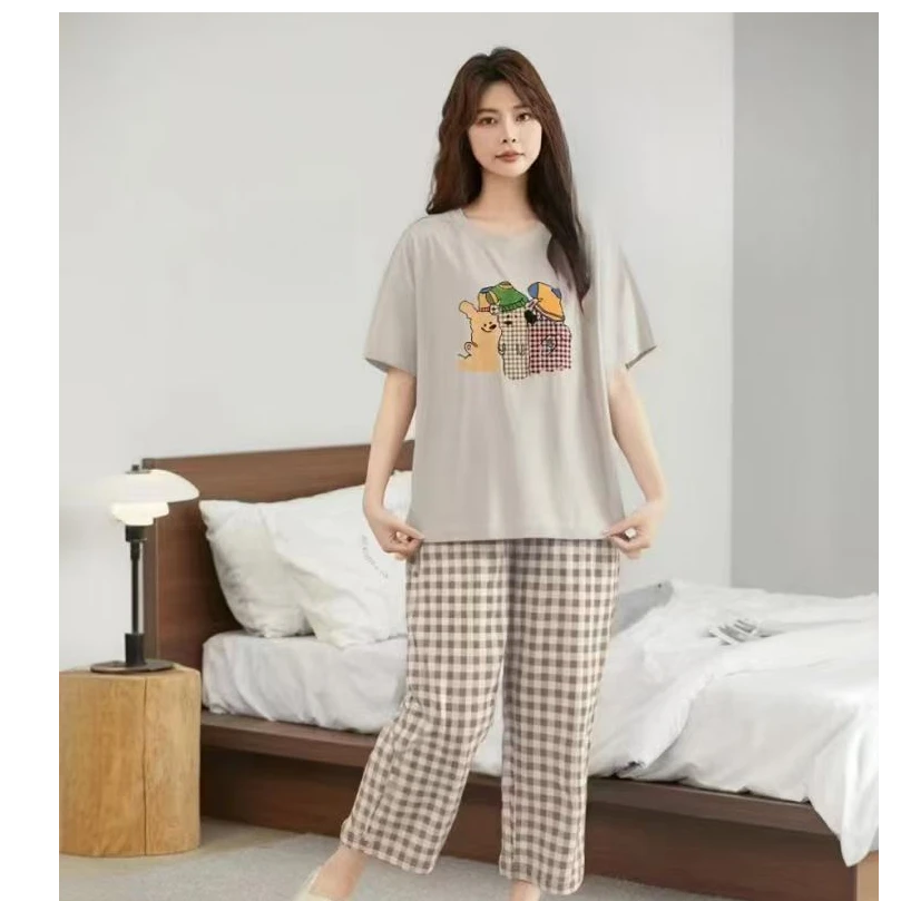 2025夏季新款爽棉短袖八分裤休闲舒适可外穿女款家居服睡衣