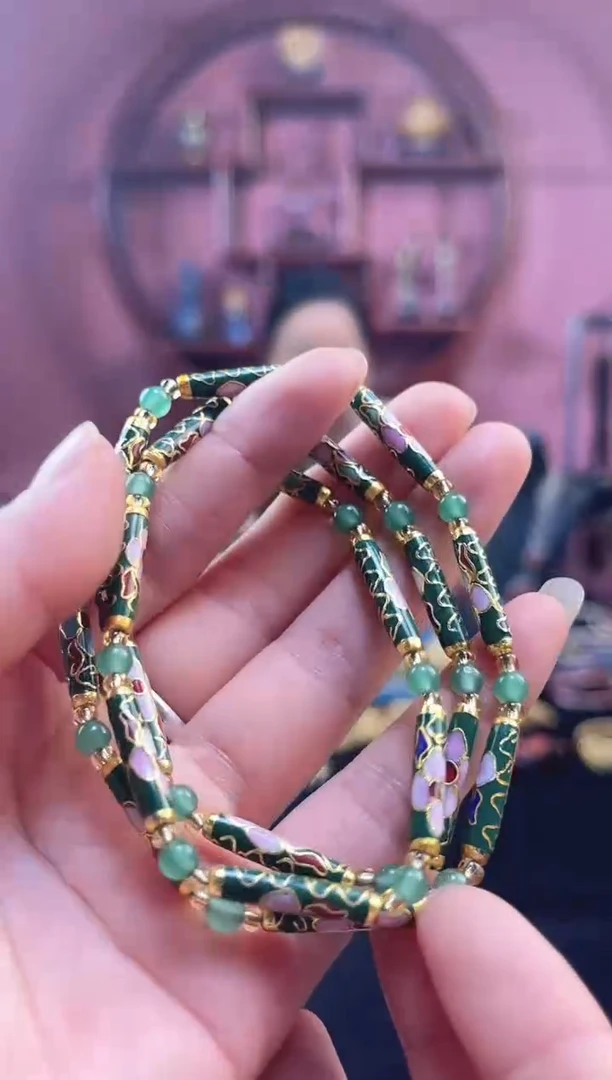非遗 景泰蓝竹节项链 绿色