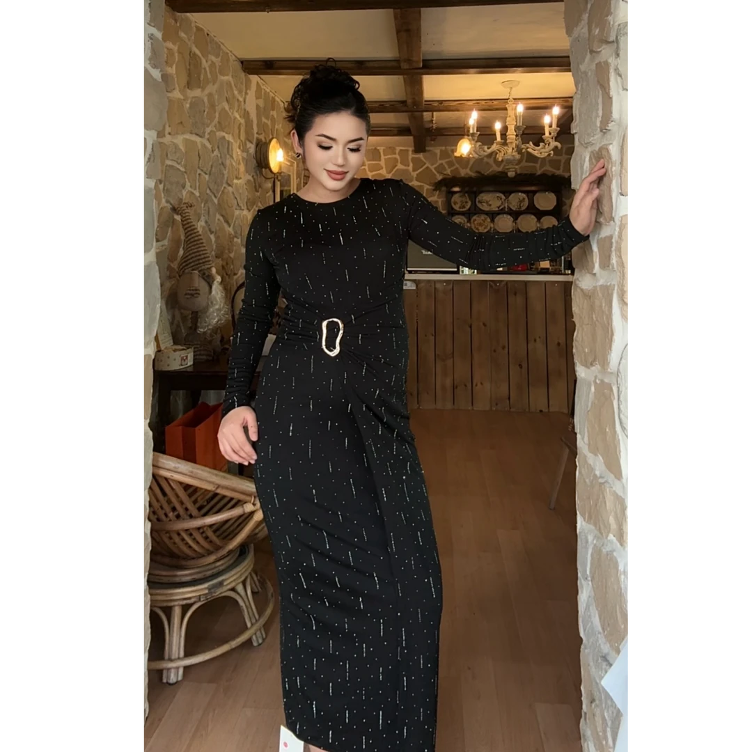 986【古丽米热】新款时尚气质款显瘦烫钻连衣裙