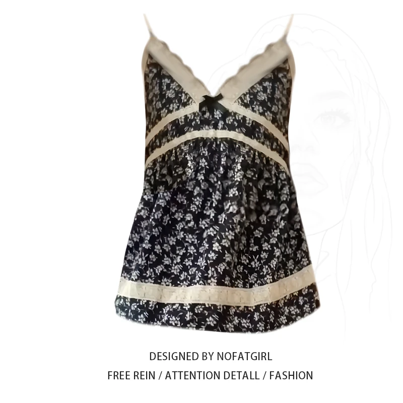 大码胖MM法式复古碎花吊带背心女夏季2025新款遮肉显瘦度假风上衣