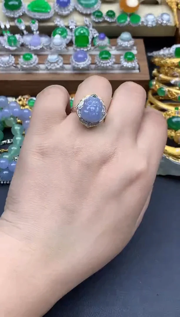 翡翠戒指18K金镶嵌390-春日珠宝