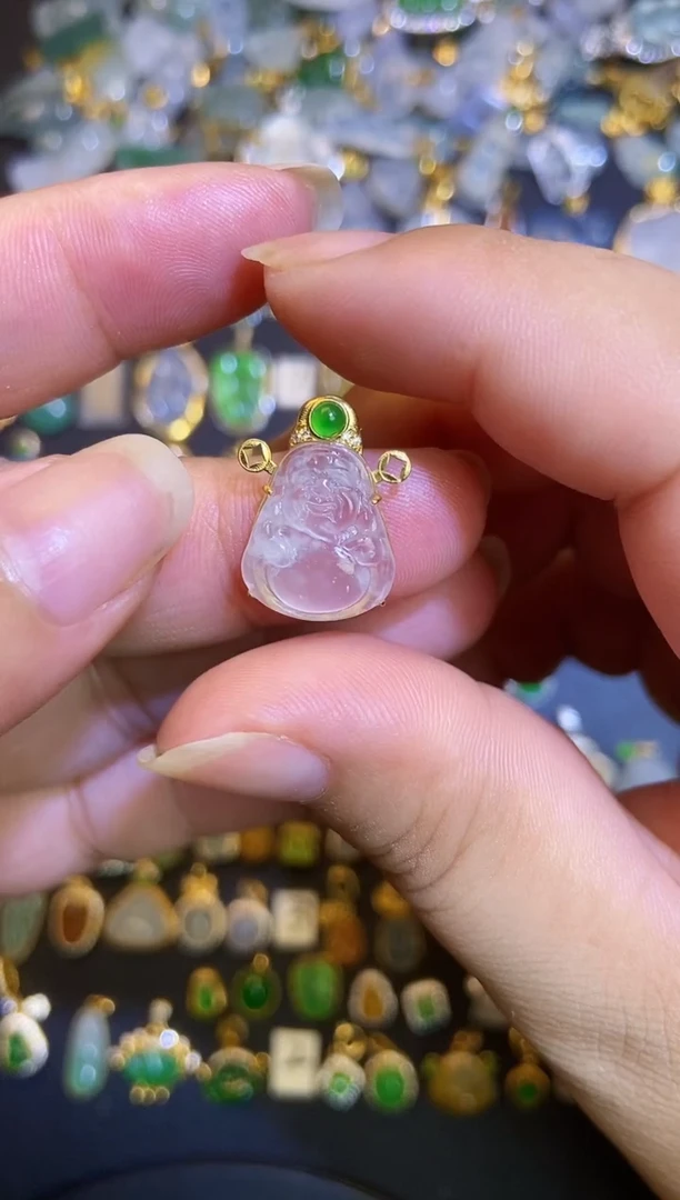 翡翠18K金镶嵌吊坠(不含链)1