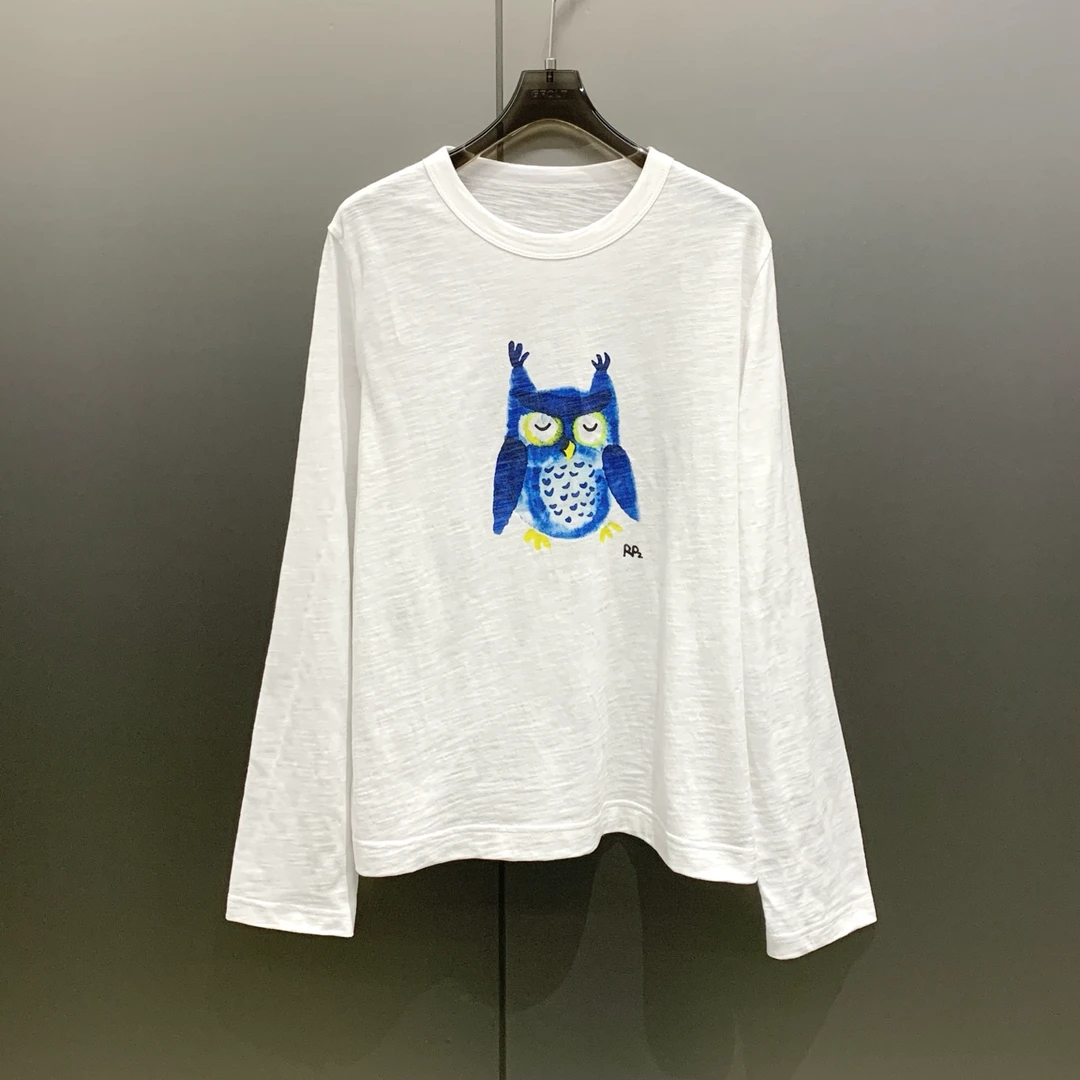 【小雨姐在这里】卡通休闲猫头鹰印花长袖T恤女