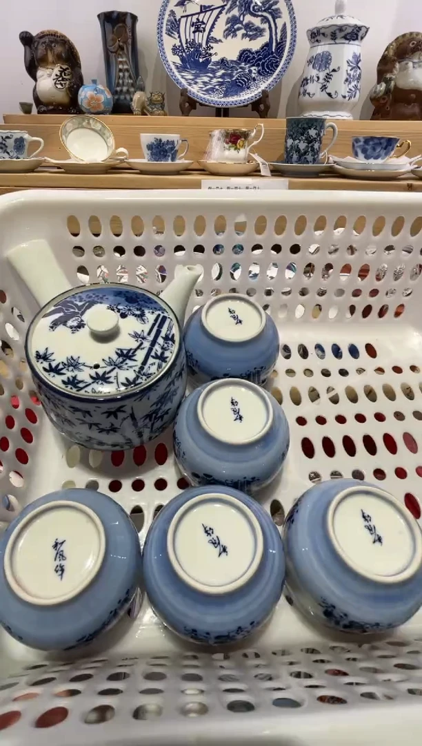 瓷片一壶五杯竹子画片