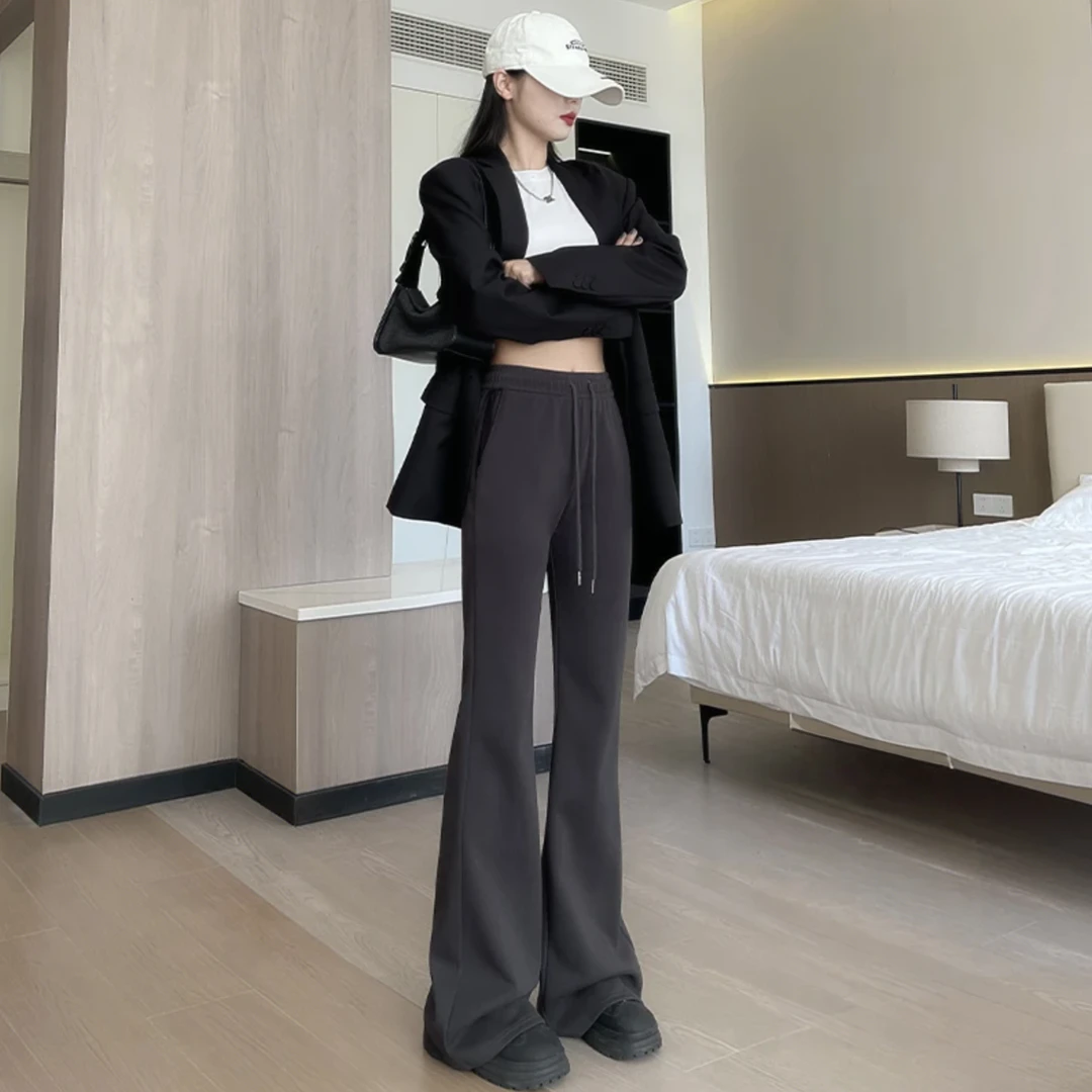 微喇叭运动裤女2025年新款春秋冬季加绒显瘦高腰休闲通勤百搭卫裤