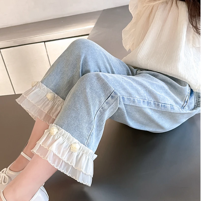 女小童天丝牛仔裤春夏款2025新款儿童夏季洋气时髦裤子女防蚊裤潮