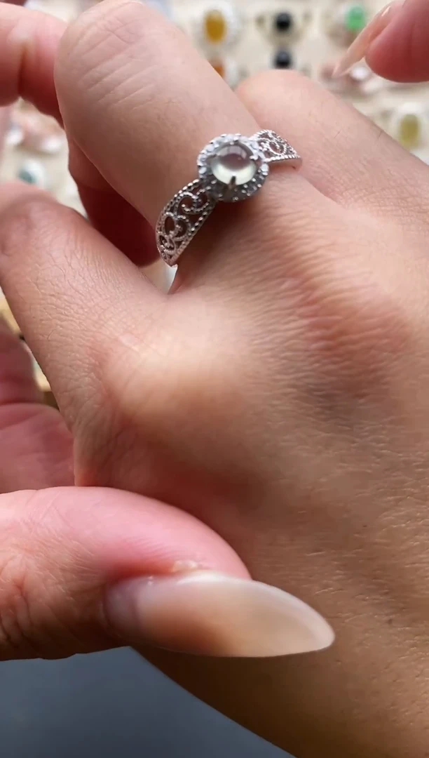 银S925镶嵌戒指翡翠缅甸天然翡翠A货1 4-9