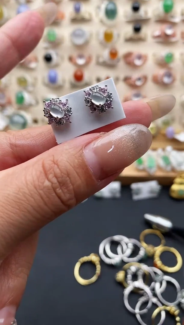 银S925镶嵌戒指翡翠缅甸天然A货翡翠11  3-10