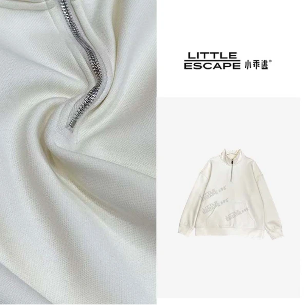 小乖逃加绒！白色卫衣高领半拉链立领时尚休闲潮流卫衣S25652