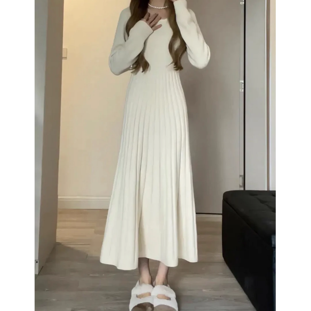 423秋冬高级感收腰外穿毛衣裙长裙子温柔风针织内搭打底连衣裙