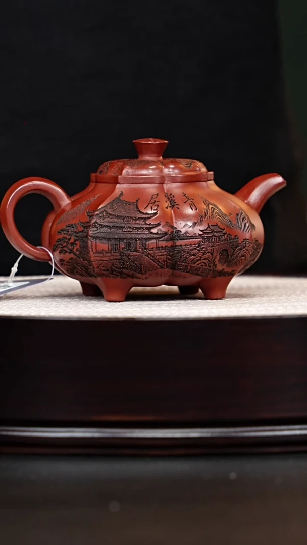 茶壶紫砂宜兴紫砂 筋纹四方传炉 龙血砂 周昌荣