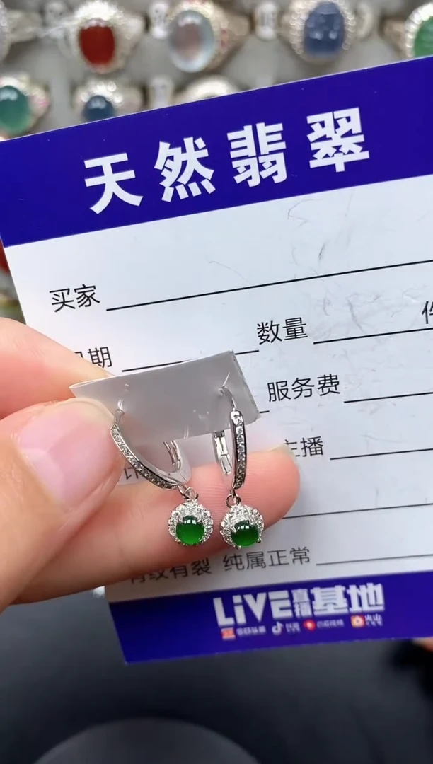 银S925镶嵌翡翠耳饰120
