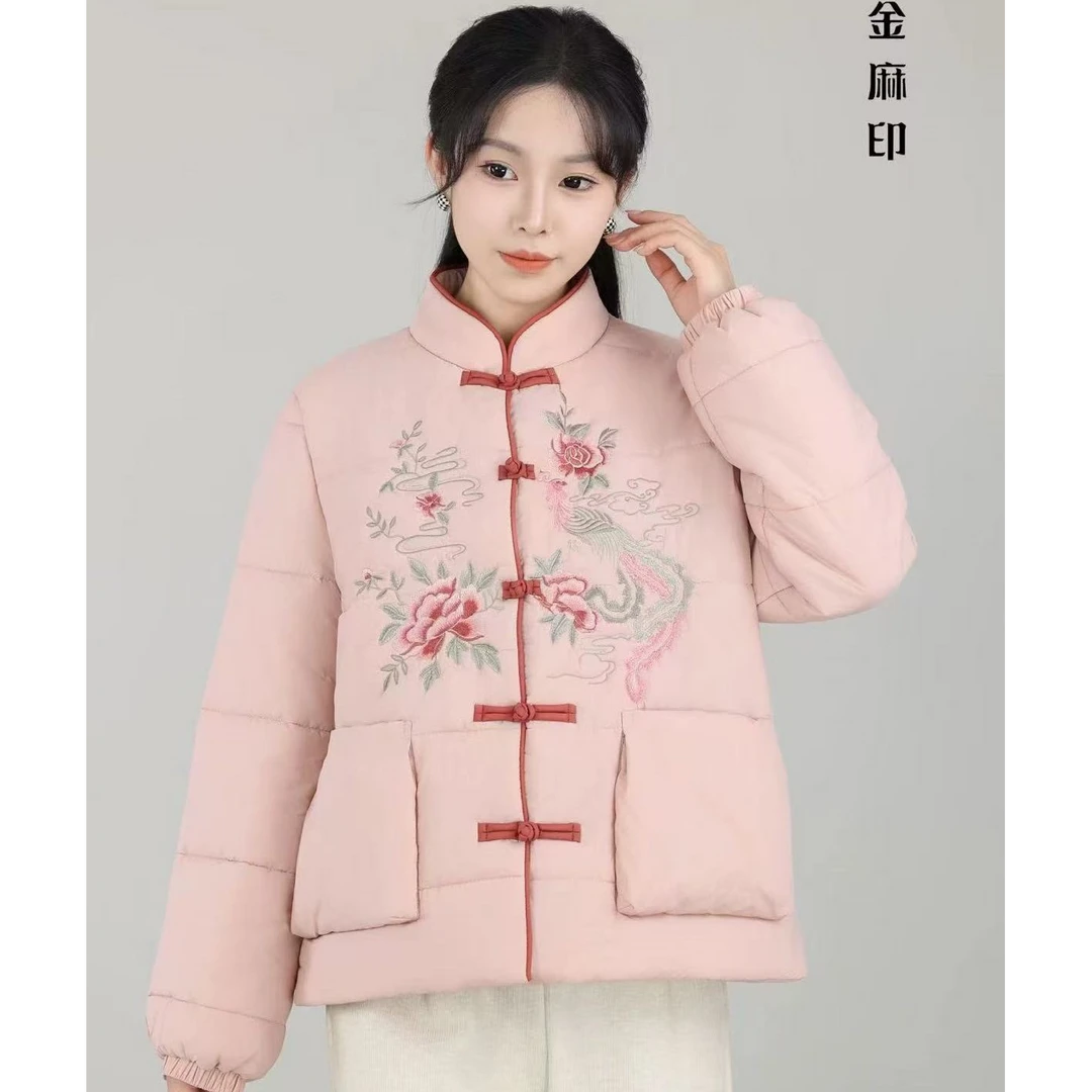 2023冬款国风立领对襟风穿牡丹大口袋棉衣