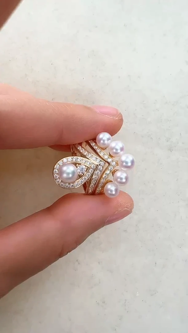 【闪购商品】淡水珍珠戒指银S925镶嵌金色皇冠