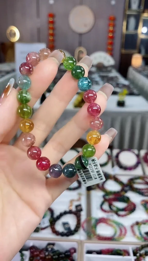 老矿碧玺色标彩虹透体单圈手串8mm+未镶嵌碧玺dan多样性发货一条