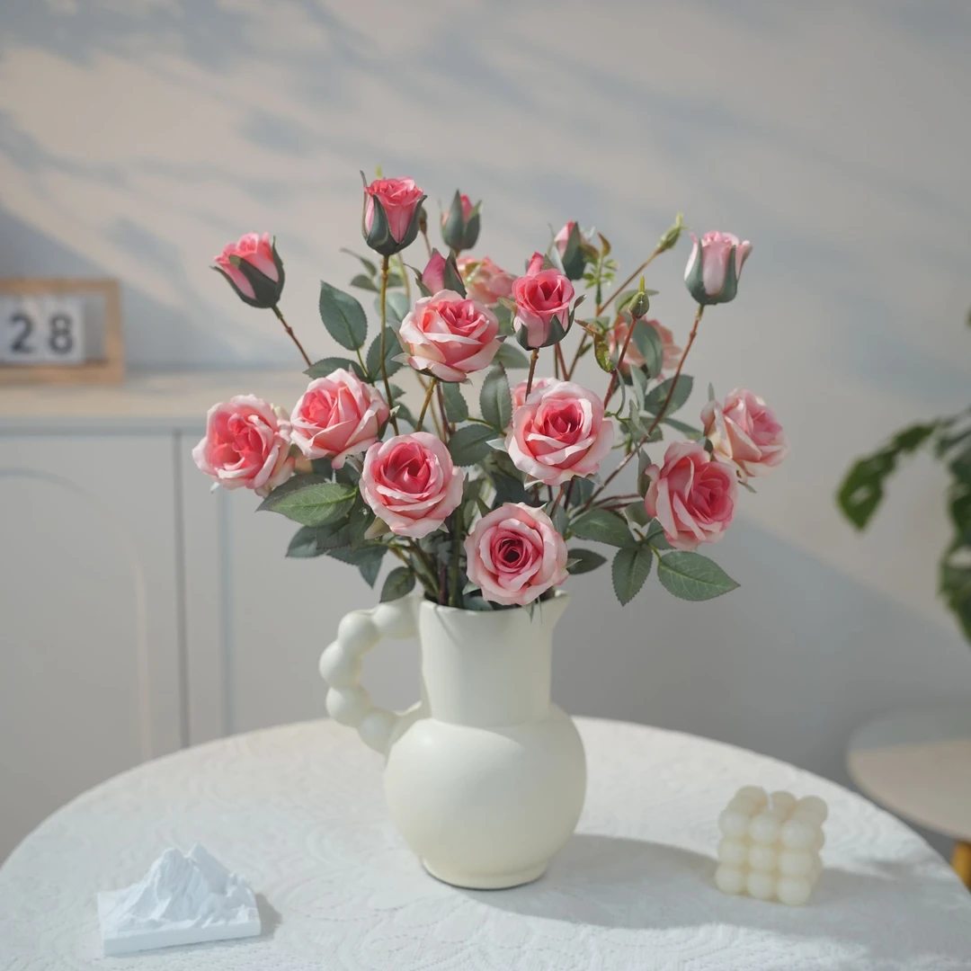 田园玫瑰花仿真花艺摆件氛围简约客厅玄关房间装饰餐桌电视柜假花
