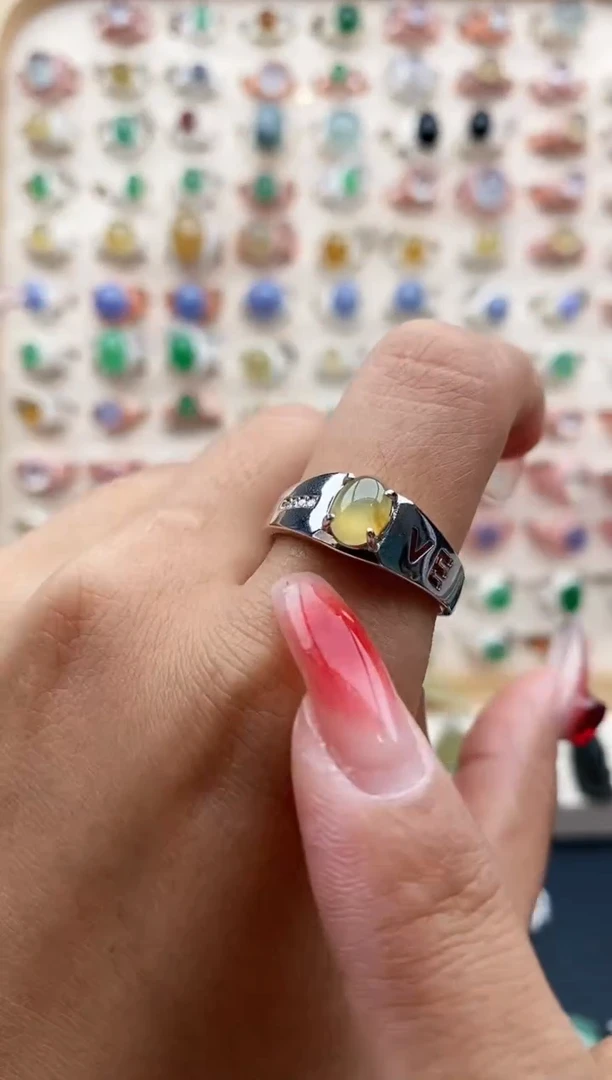 【闪购商品】翡翠戒指银S925镶嵌缅甸天然A货翡翠111 1+5