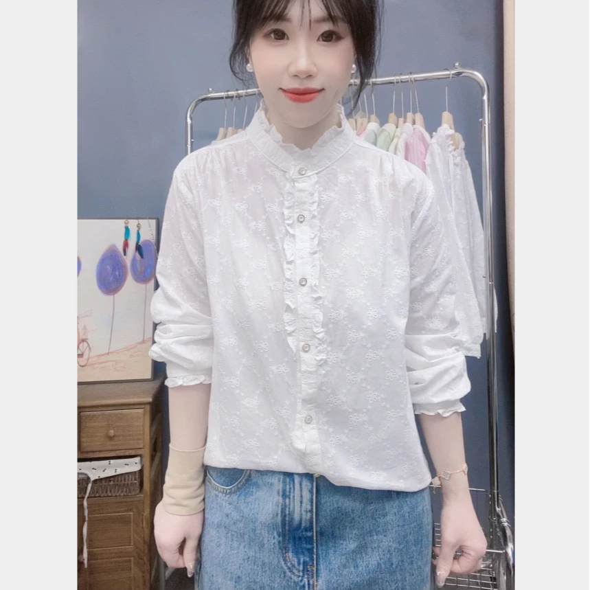 复古花边衬衫女春季新款法式别致设计感小众气质宽松长袖上衣