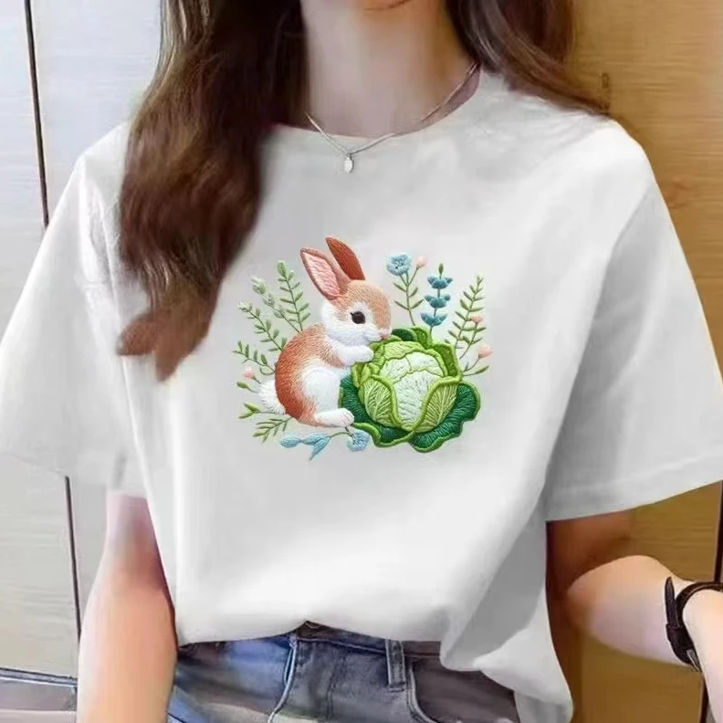 圆领白色卡通印花T恤设计感韩版夏装短袖基础大众男装女装T恤