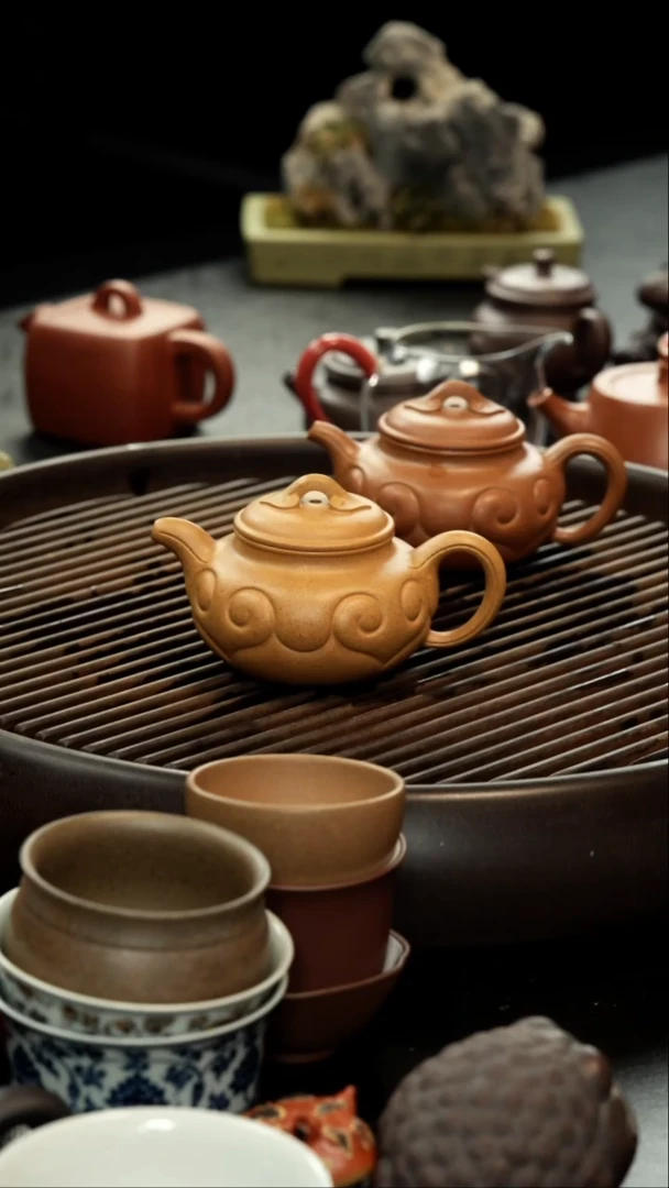 茶壶紫砂玉*瑕冷金黄矿头 仿古如意壶