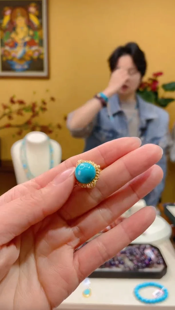 【闪购商品】绿松石戒指18K金镶嵌42@@JH50111041