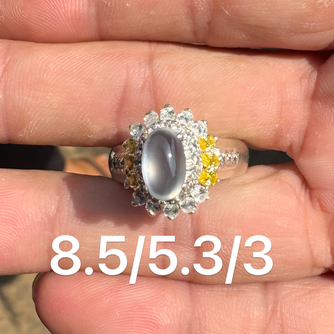 0216(小哪吒在源头)冰种翡翠黑钢戒面干净饱满杠味荧光足M40