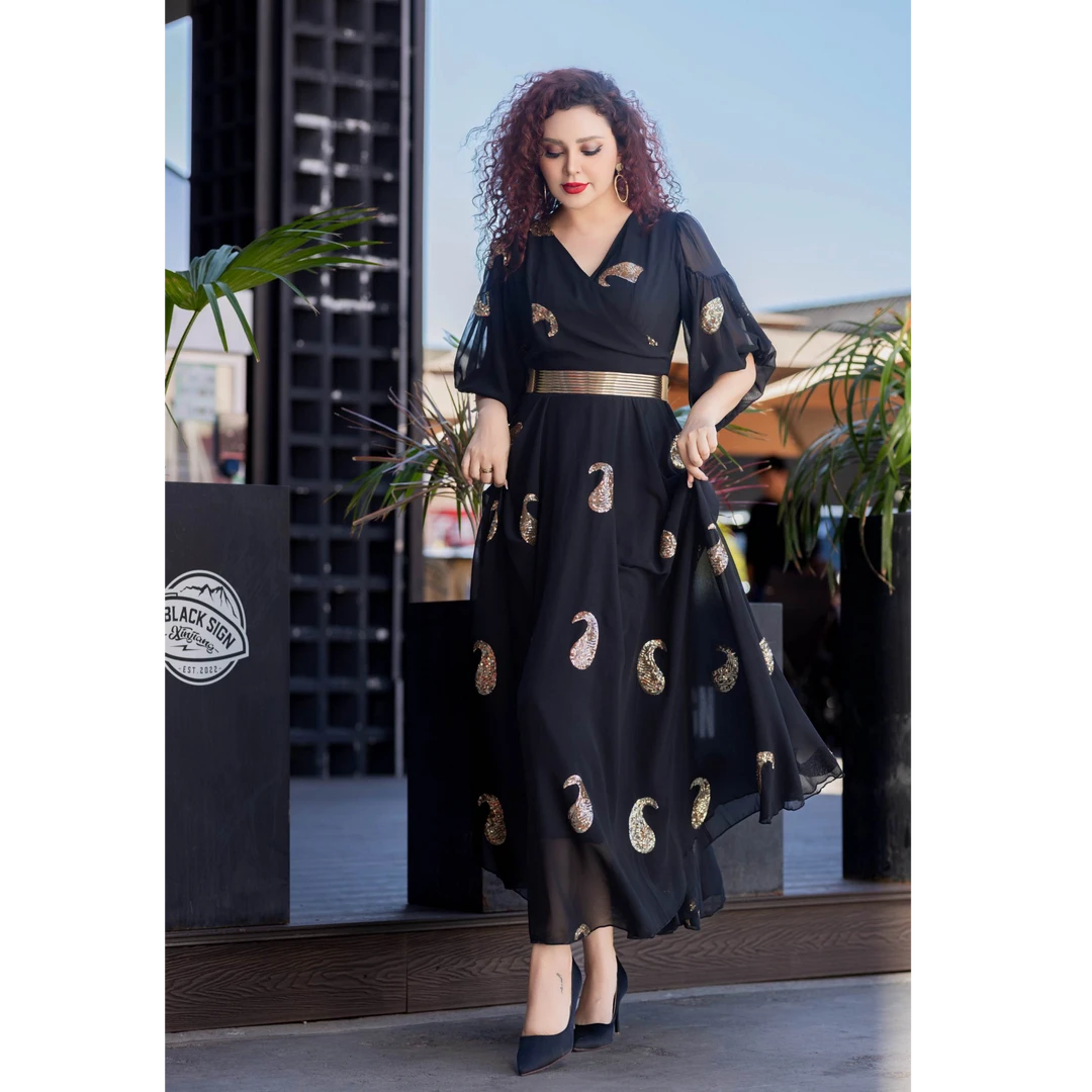 UMIDA新款亮片绣花连衣裙气质显瘦长款