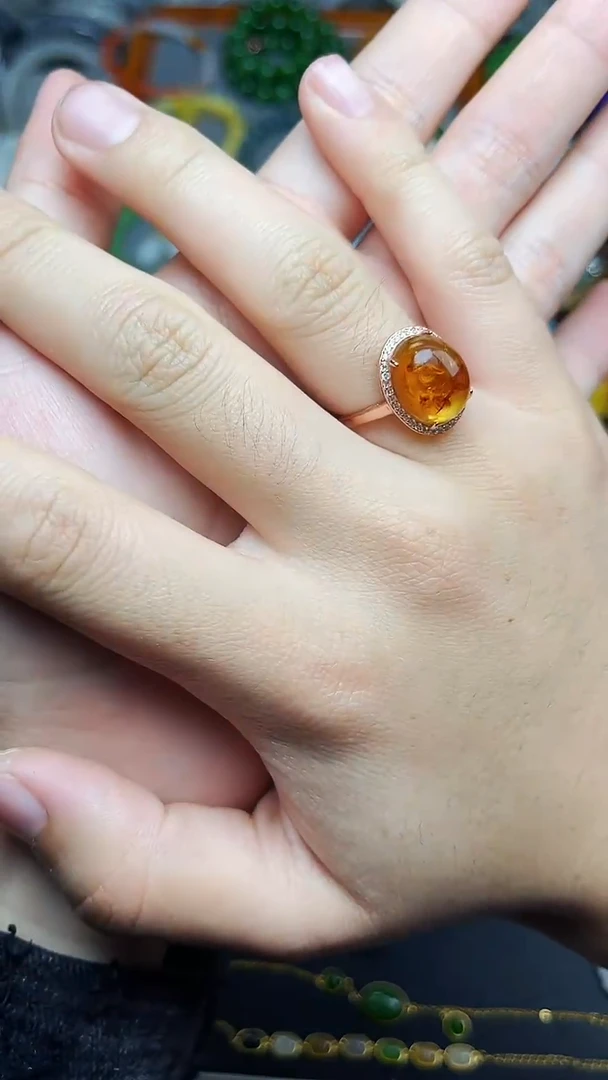 银S925镶嵌琥珀戒指戒指06