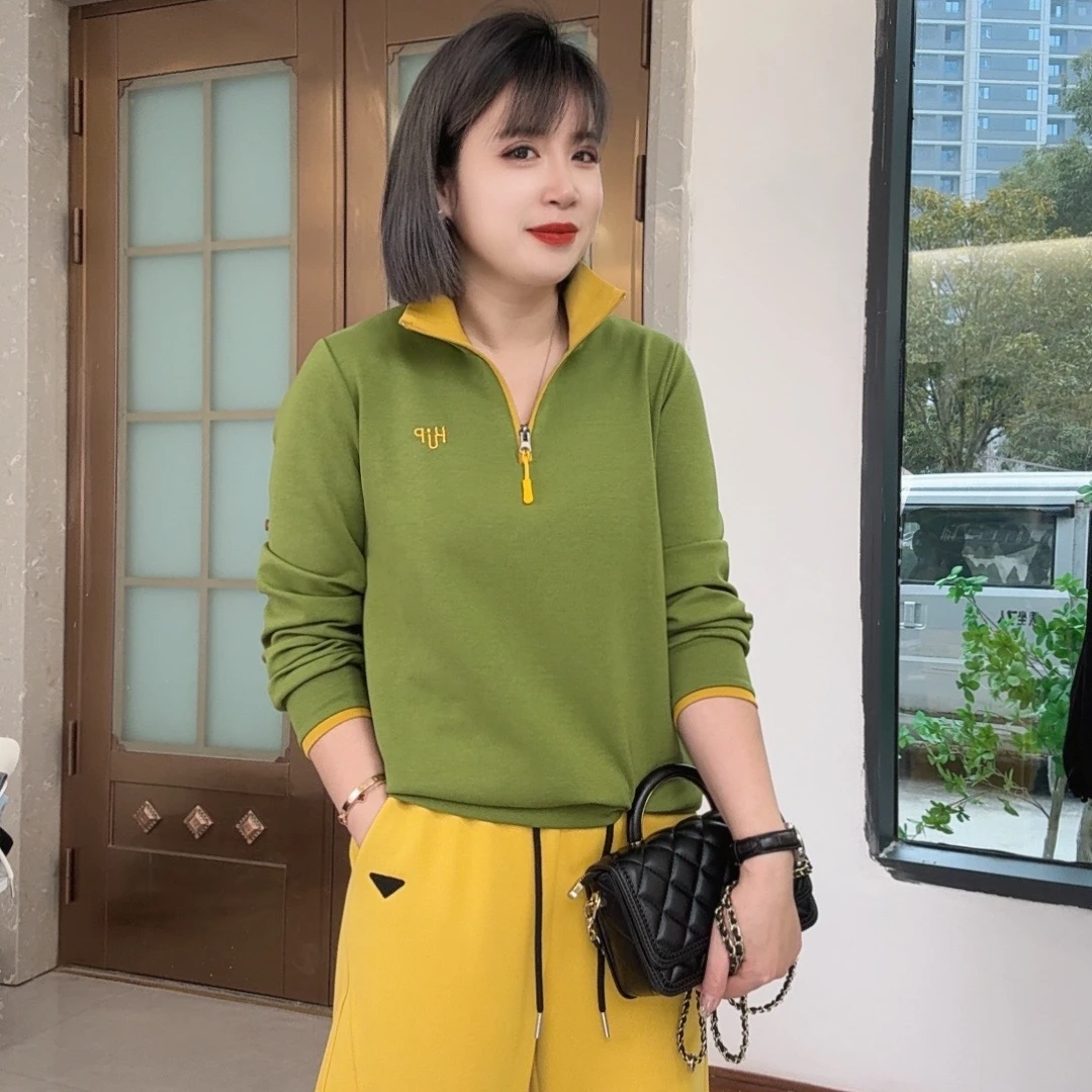 半拉链卫衣女春季新款韩版时尚刺绣撞色显瘦气质百搭女装打底5806