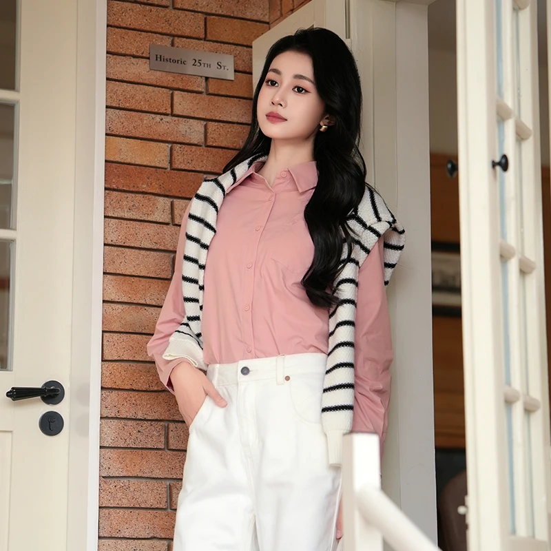 【好东西衬衫】茵曼2025春季时尚通勤法式宽松百搭舒适长袖纯色衬衫