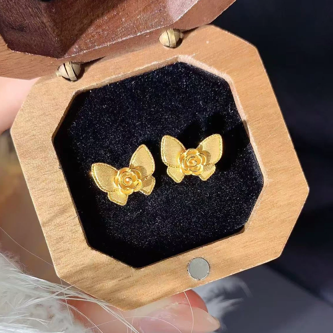 【伟新源】足金999 5G工艺  玫瑰花蝴蝶弯钩3克