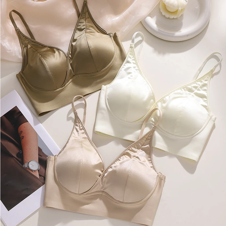 【法式缎面美背内衣】性感深V抹胸无钢圈收副乳防下垂性感文胸-8709