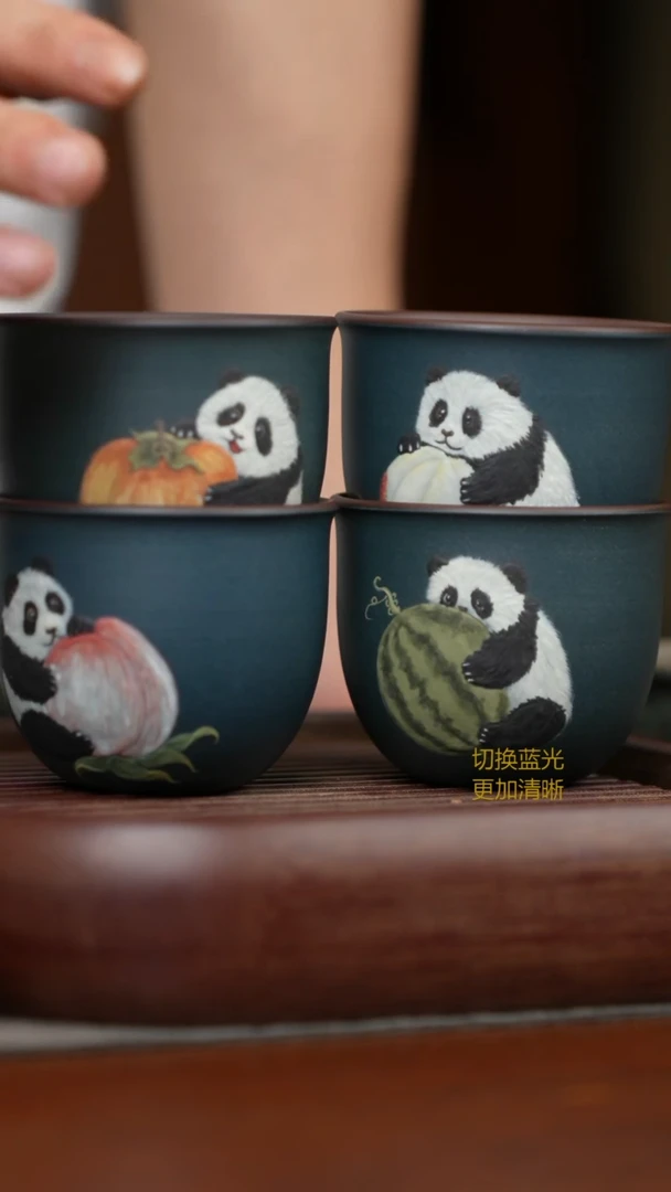 茶壶紫砂四季熊猫套组紫砂主人杯