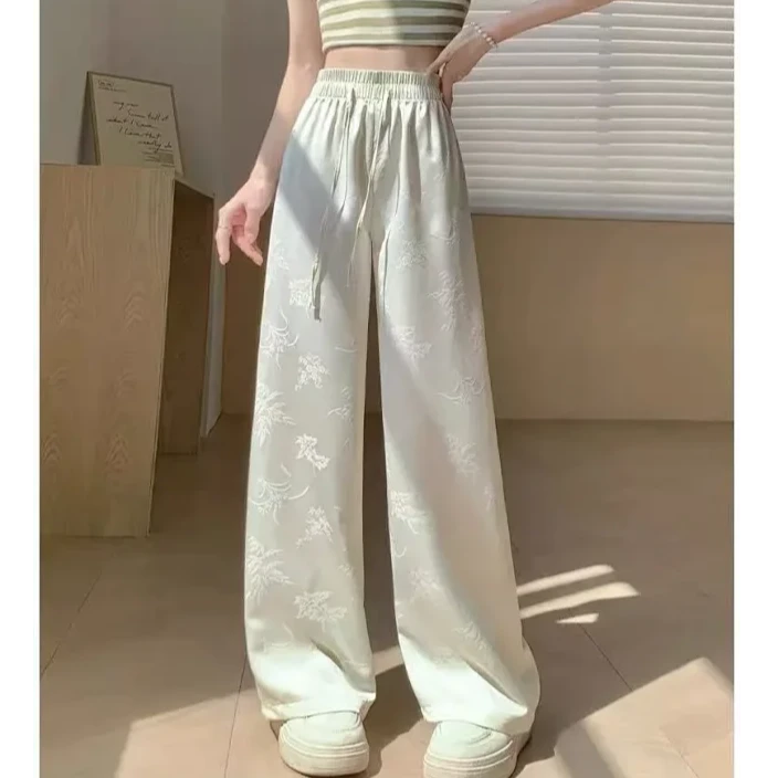 【NA家】花草植物提花抽绳加厚直筒长裤