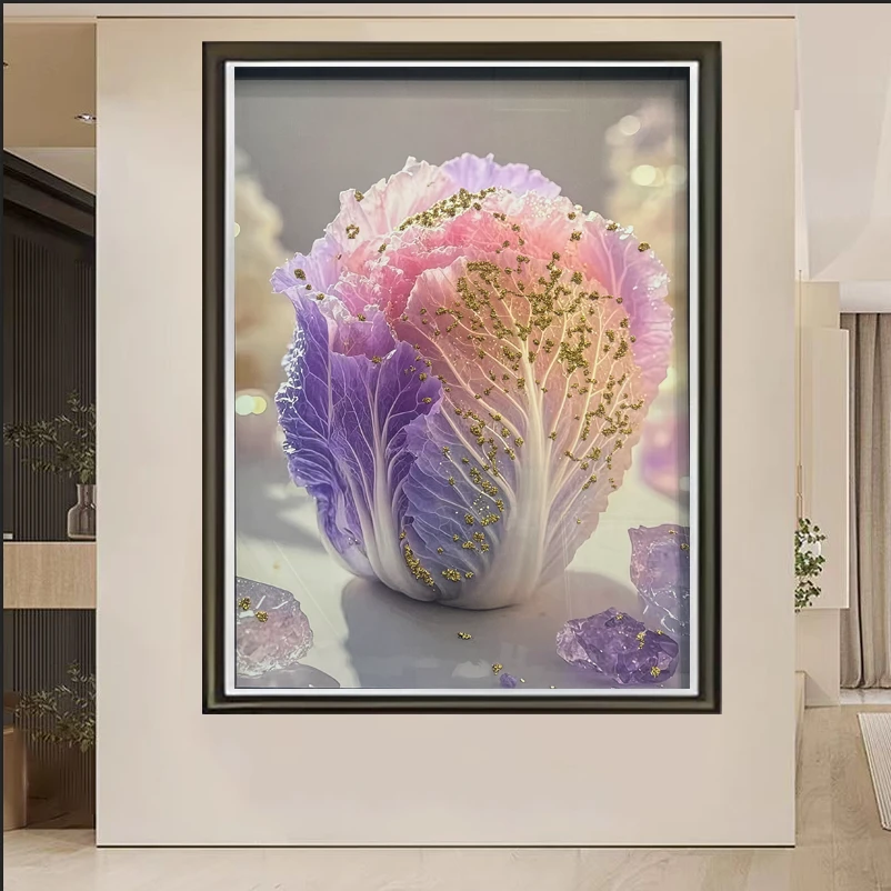 [喜宅家艺]Q220金玉良缘时尚餐厅客厅轻奢钢化玻璃装裱实物装饰画