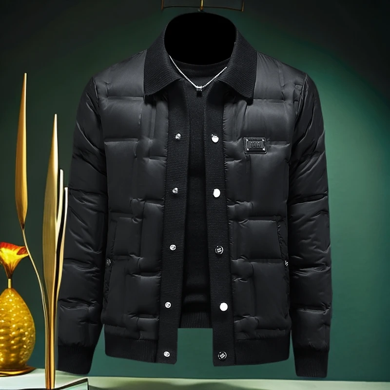 维斯克纳时尚冬季新款男士针织翻领羽绒服潮牌休闲百搭厚保暖外套