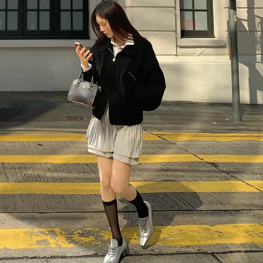 宽松显瘦网红上衣春秋韩国东大门女装2025春季新款夹克短款女025f