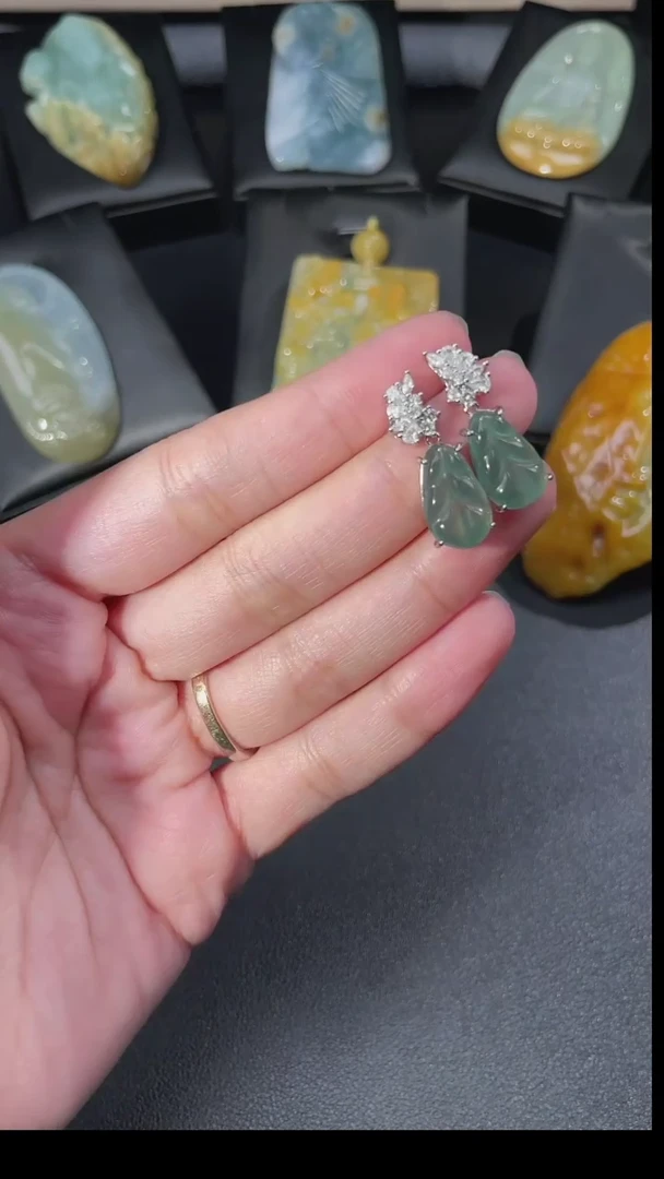 合金配石翡翠叶子