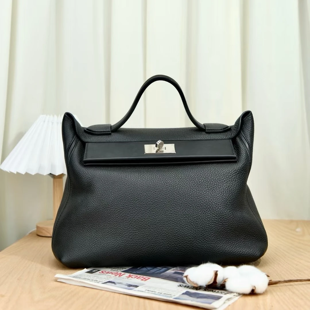 99新 Hermes/爱马仕 2424黑银35单肩包D刻9430023