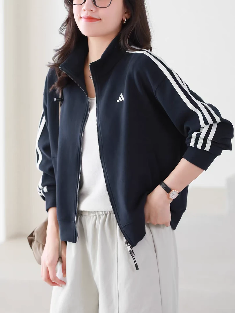 运动外套女立领上衣休闲百搭宽松显瘦韩版秋季新款三条杠卫衣