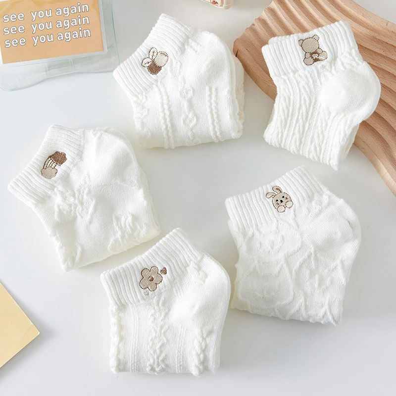 福利五双装 袜子女夏季韩版薄款百搭短袜卡通可爱浅口短筒袜