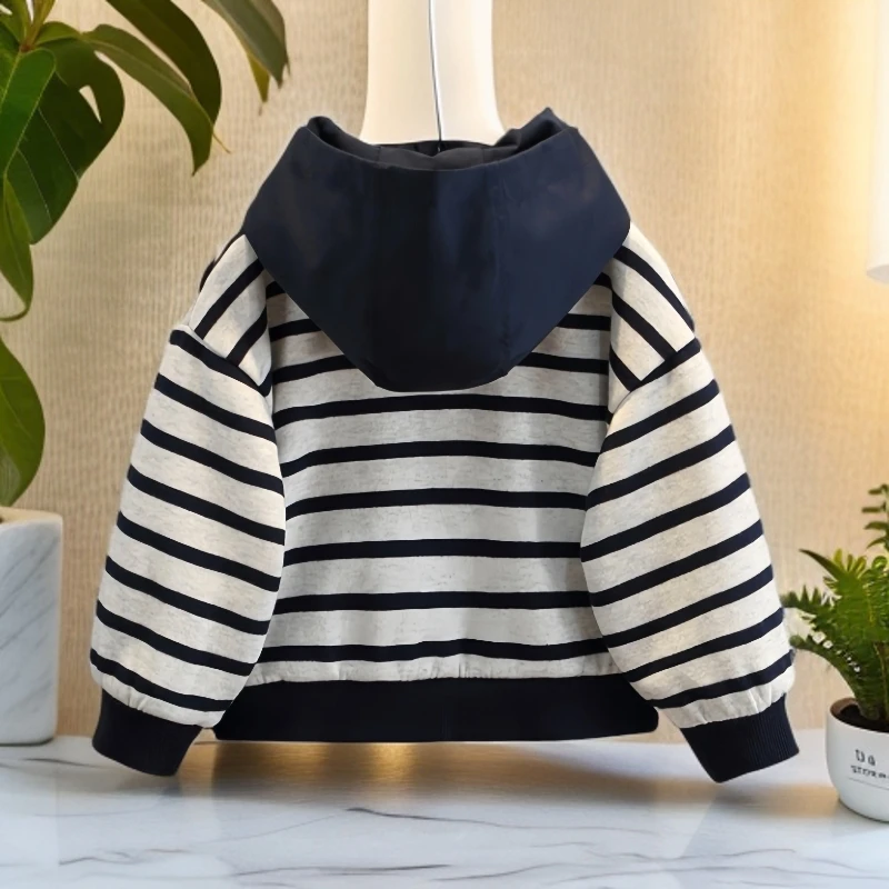 男童条纹卫衣春秋装2025新款儿童韩版休闲外套洋气中小童连帽上